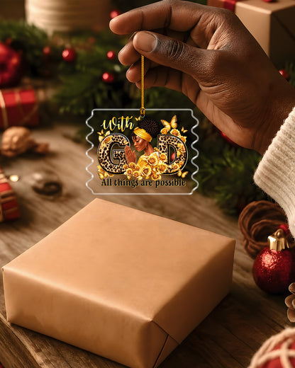 Black Woman Christian Ornament - With God All Things Are Possible Gift