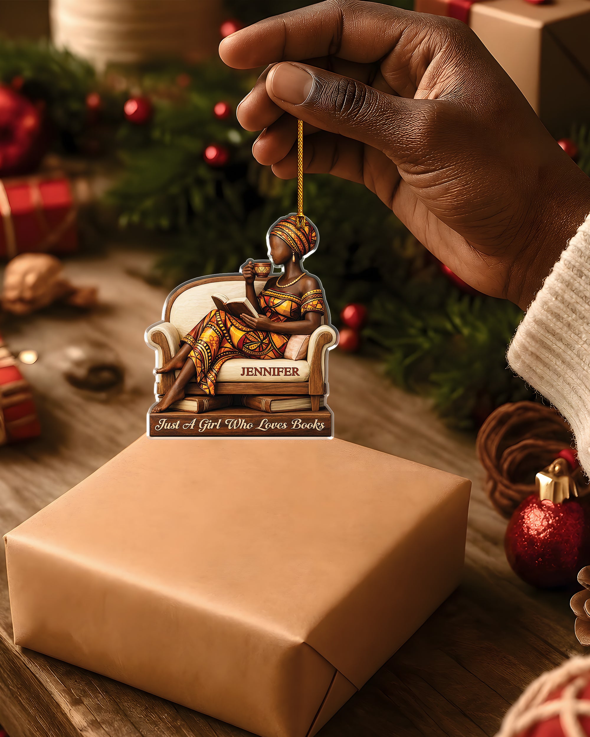 Personalized Black Woman Reading Book Acrylic Ornament
