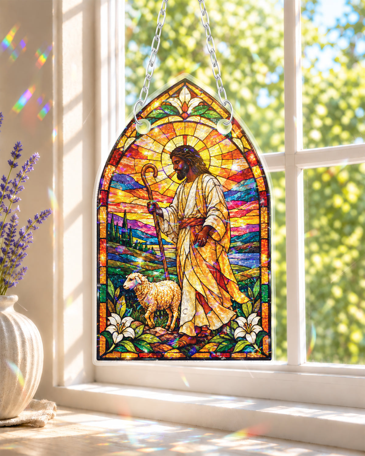 African American Good Shepherd Window Suncatcher