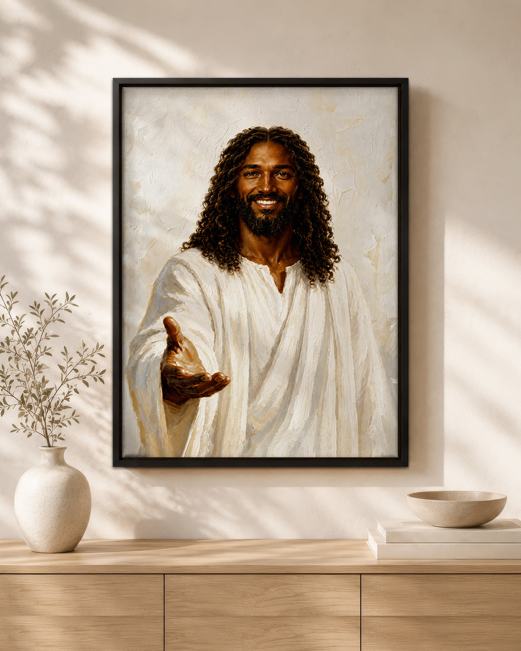 Black Jesus Open Arms Canvas Wall Art - African American Christian Home Decor