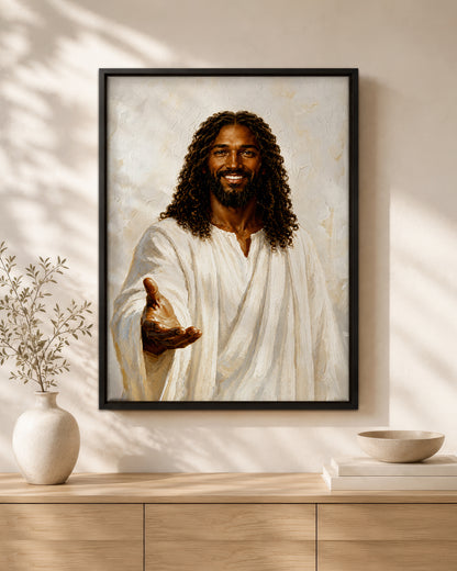 Black Jesus Open Arms Canvas Wall Art - African American Christian Home Decor