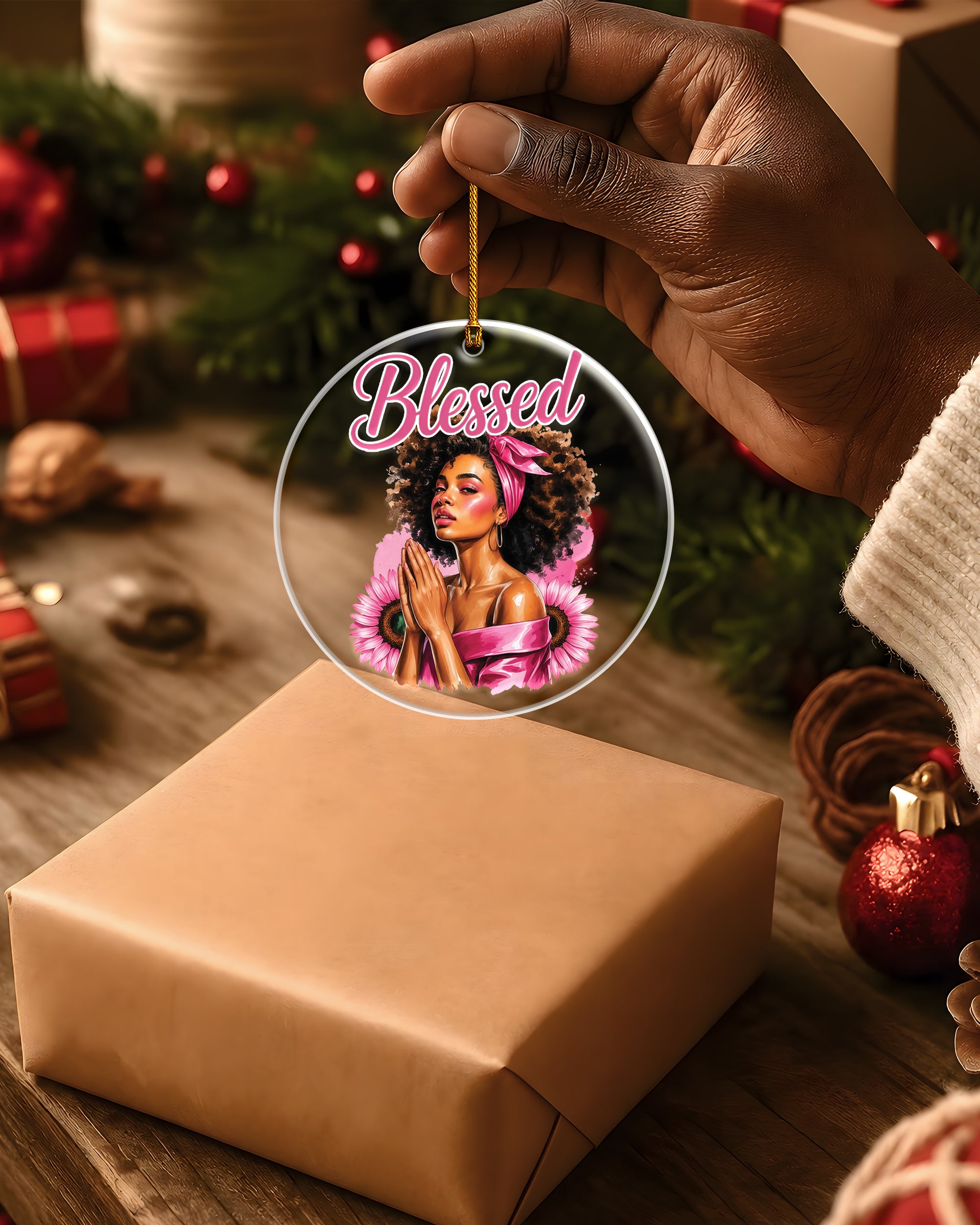 Blessed Black Woman Praying Acrylic Ornament