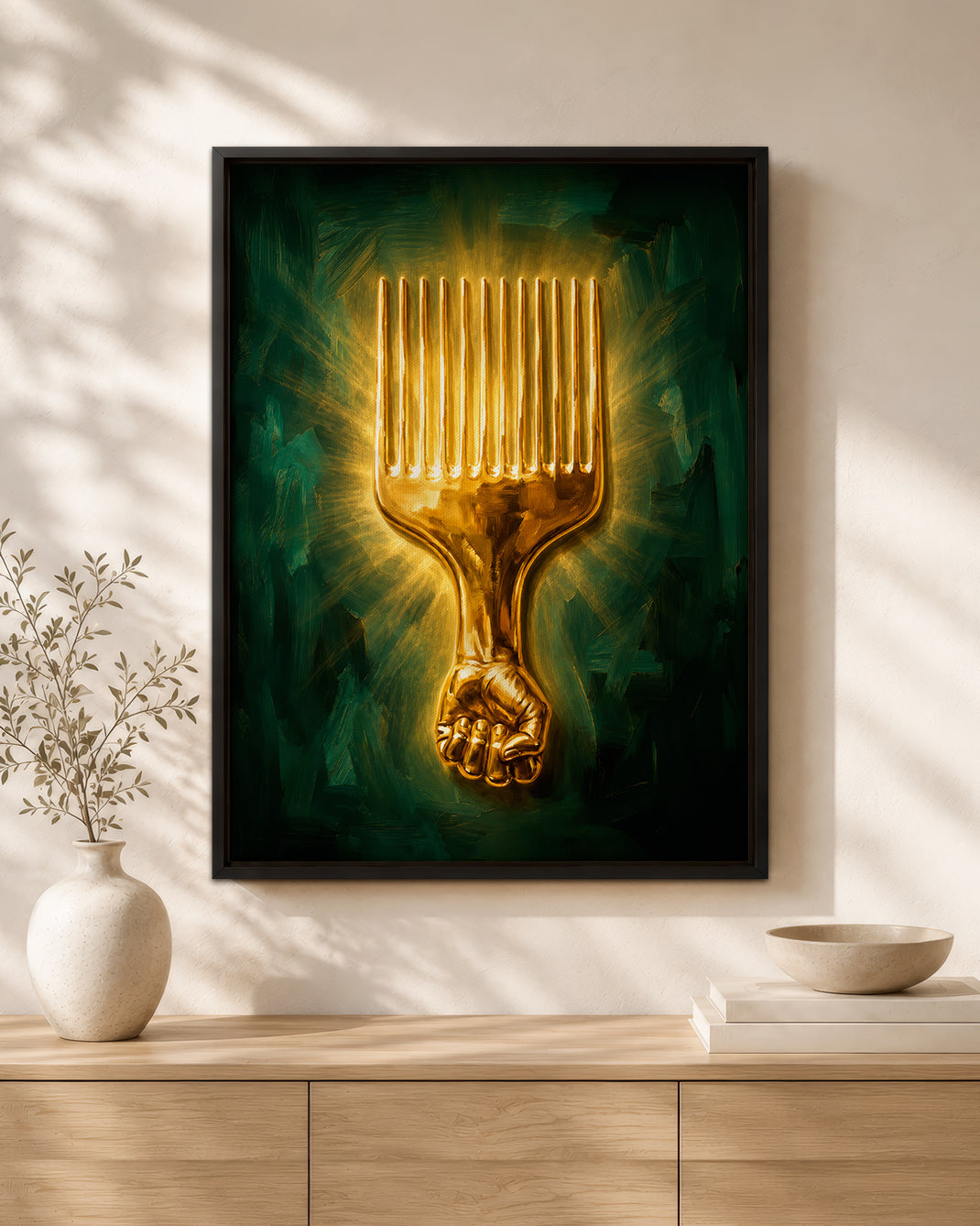 Black Power Afro Pick Canvas Wall Art - Black Pride Home Decor