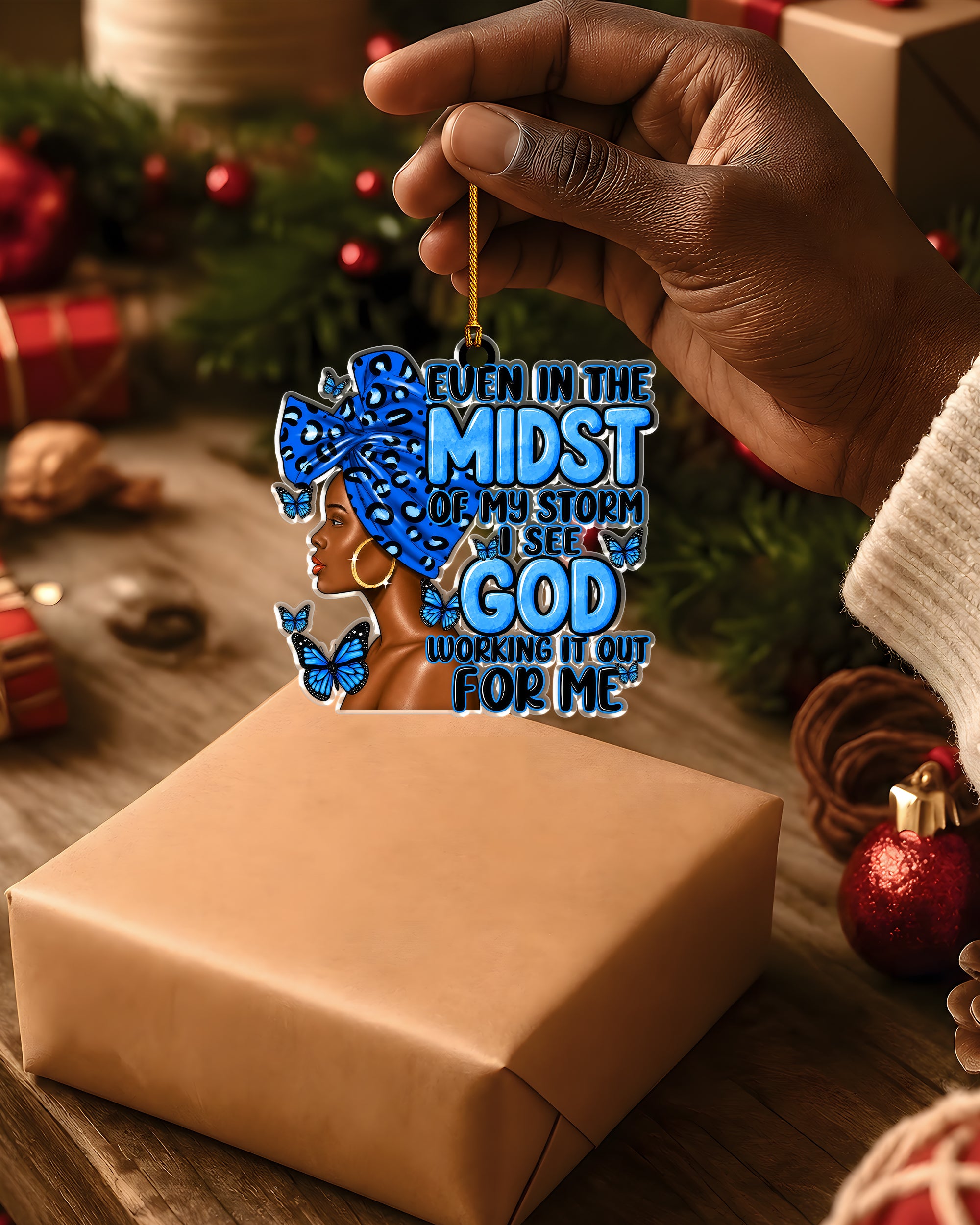 African American Christmas Ornament, Black Woman Faith Acrylic Holiday Decor