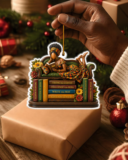 Personalized Black Woman Reading Books Acrylic Ornament