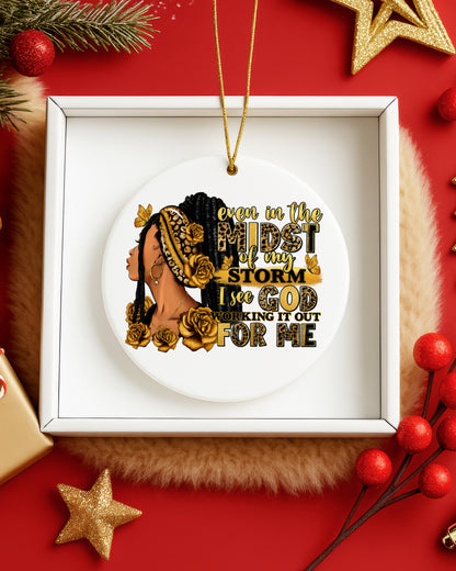 Black Woman Trust in God Christmas Ornament, Storm to Strength Ceramic Ornament