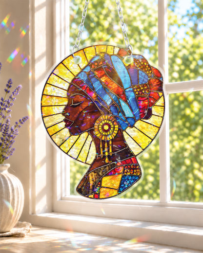 African American Queen Mosaic Suncatcher Window Art