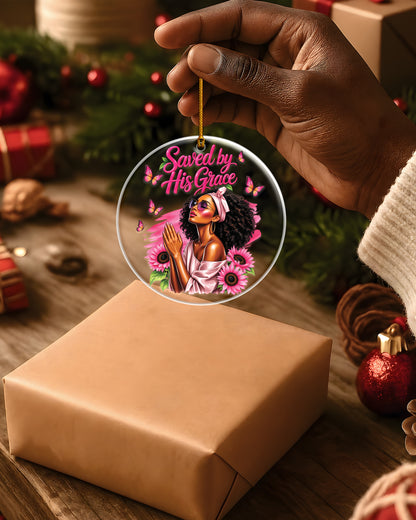 Black Woman Saved By His Grace Acrylic Ornament