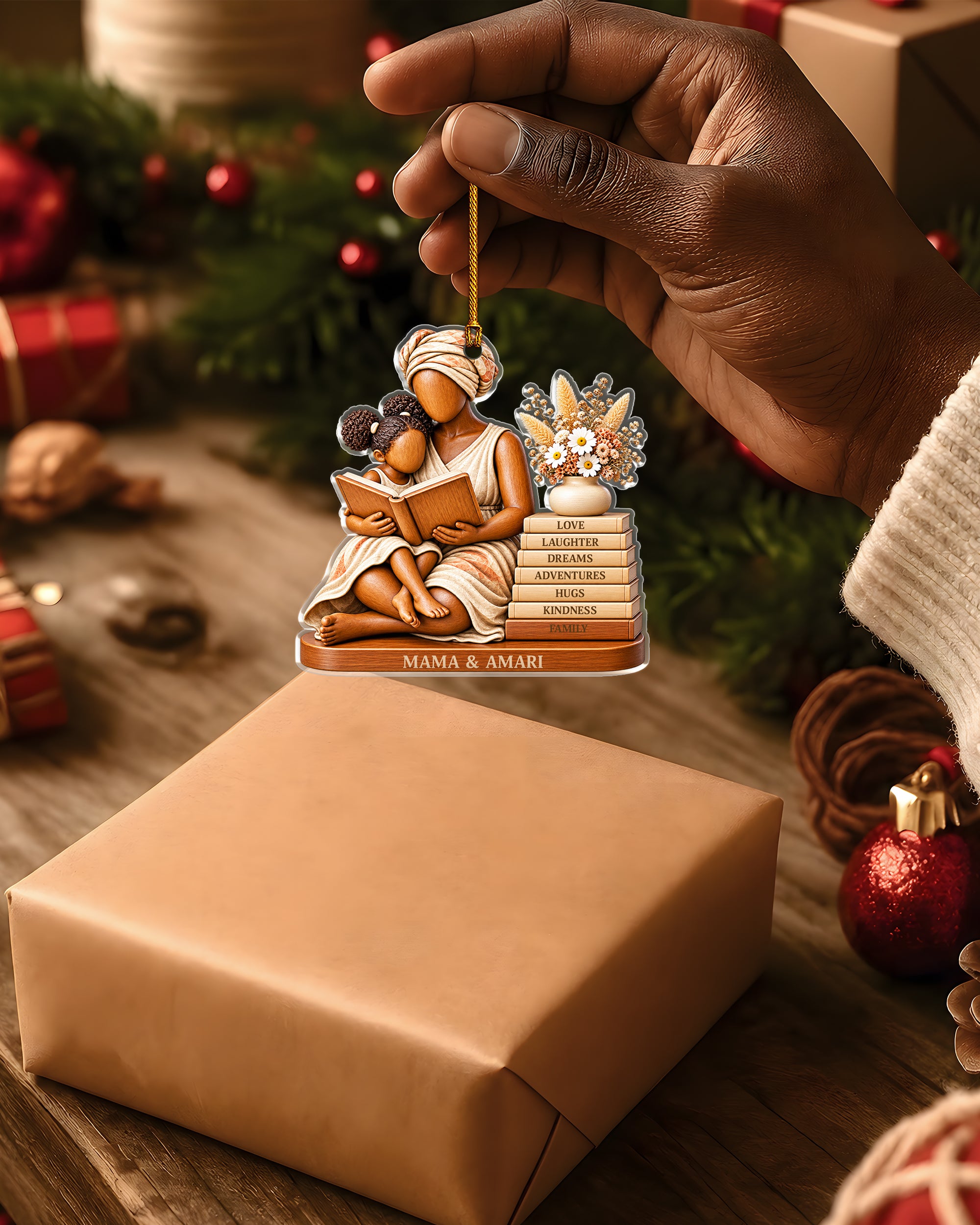 Black Mom Daughter Reading Book Personalized Acrylic Ornament