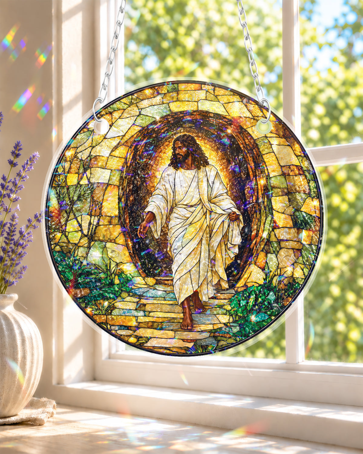 African American Risen Jesus Stained Suncatcher