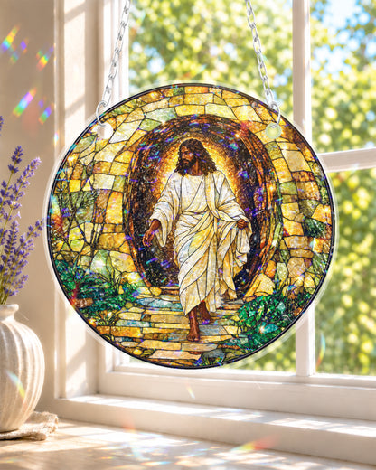 African American Risen Jesus Stained Suncatcher