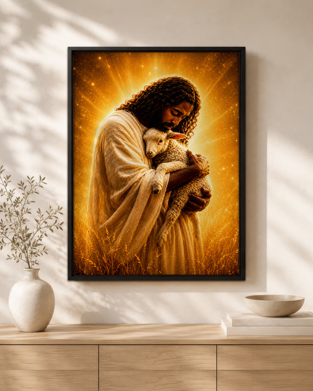 Black Jesus The Good Shepherd Canvas - African American Christian Wall Art