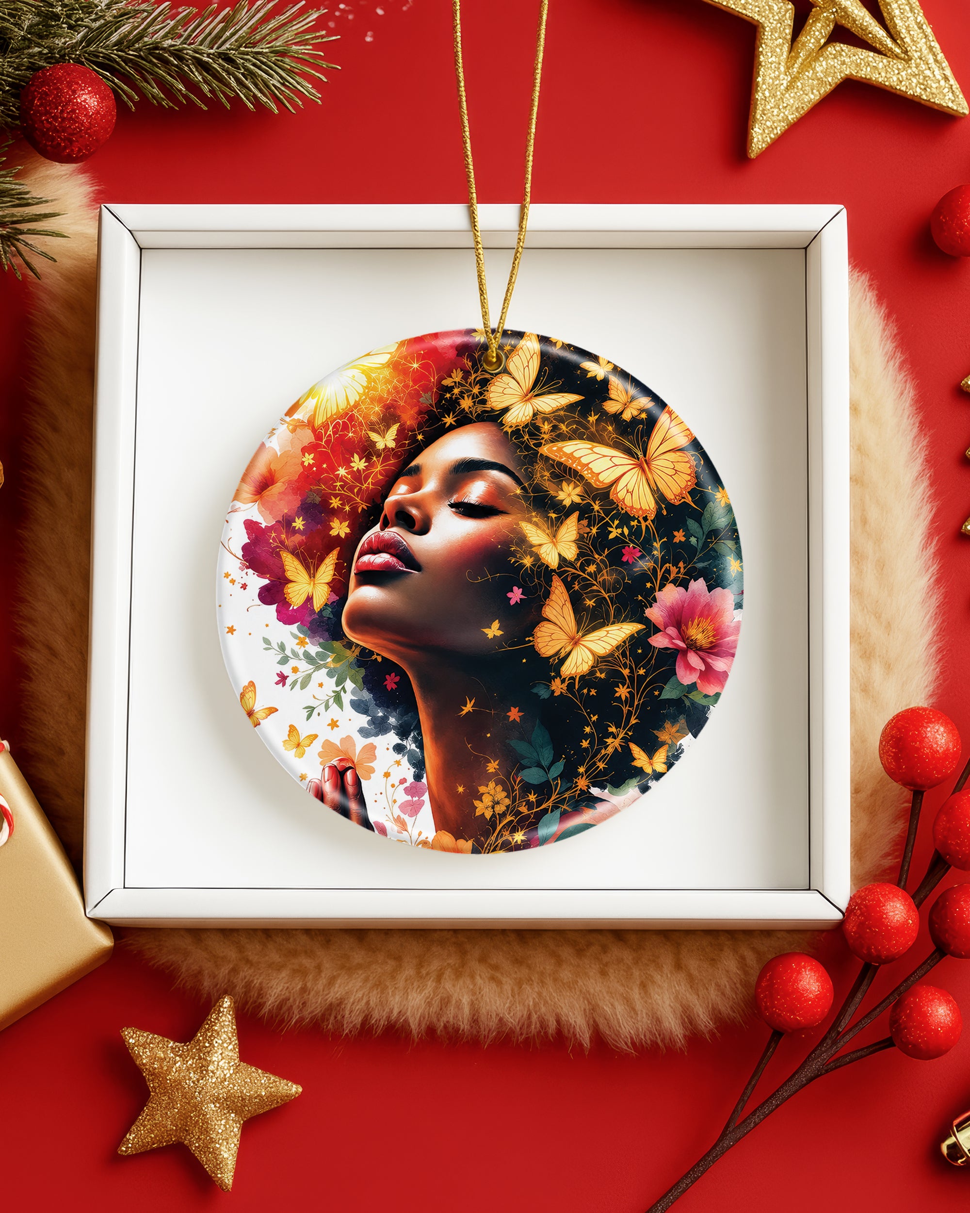 Black Woman Transformation Ornament - Butterfly Christmas Ornament
