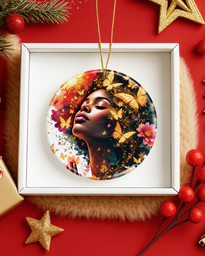 Black Woman Transformation Ornament - Butterfly Christmas Ornament
