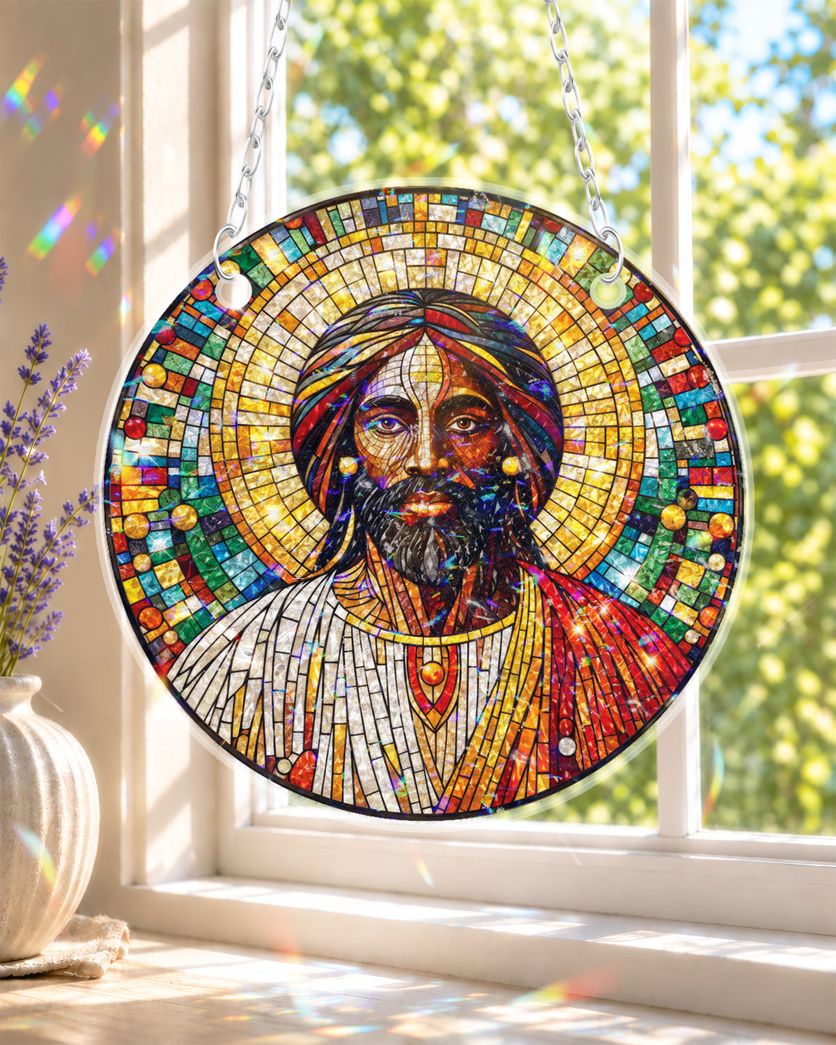 Black Jesus Stained Suncatcher Christian Window Decor