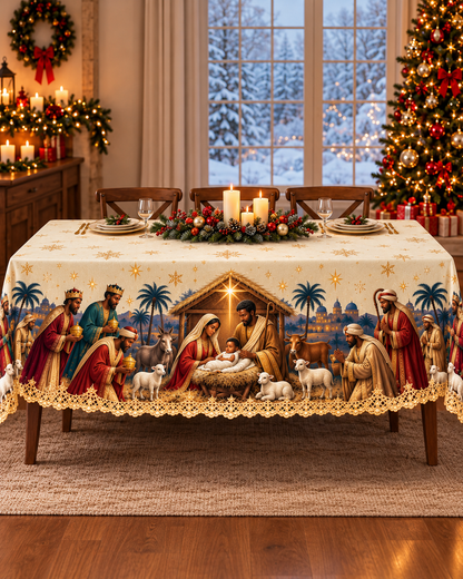 [Collection] Black Nativity Christmas Tablecloth – Jesus Birth Scene Decor