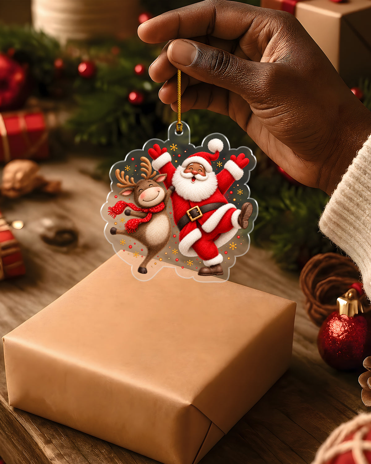 Black Santa Reindeer Christmas Tree Ornament