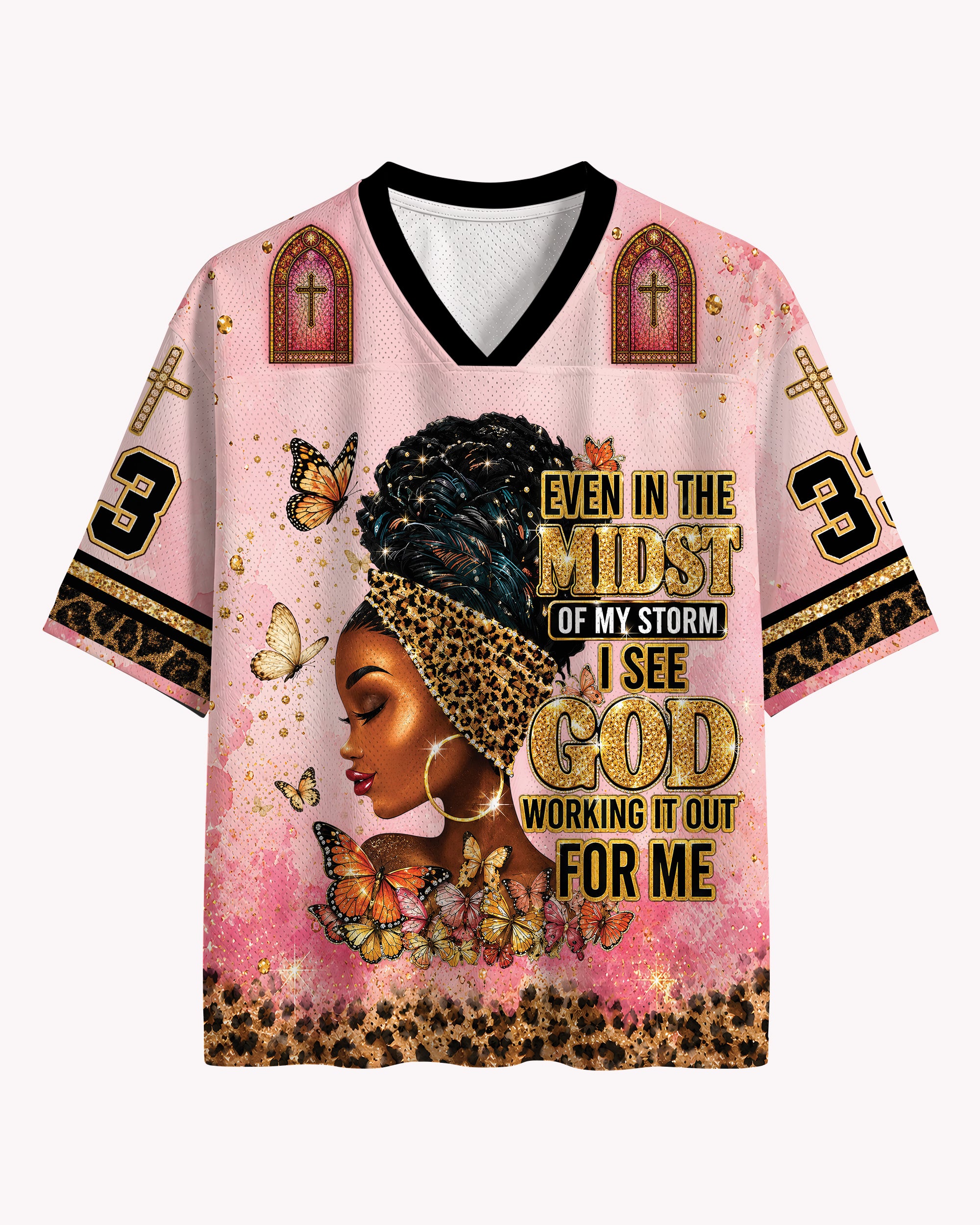 Pink Leopard 33 Football Jersey – Glamorous Glitter Sports Top