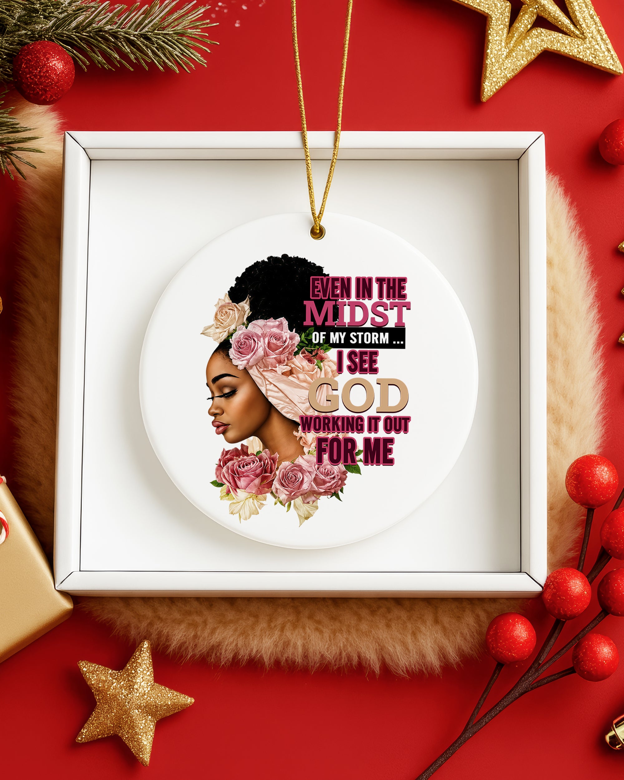 Black Woman God’s Promise Christmas Ornament, Faith & Grace Ceramic Ornament