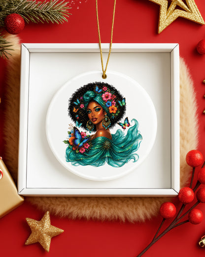 Black Woman Beauty Ornament - African American Queen Christmas Ornament