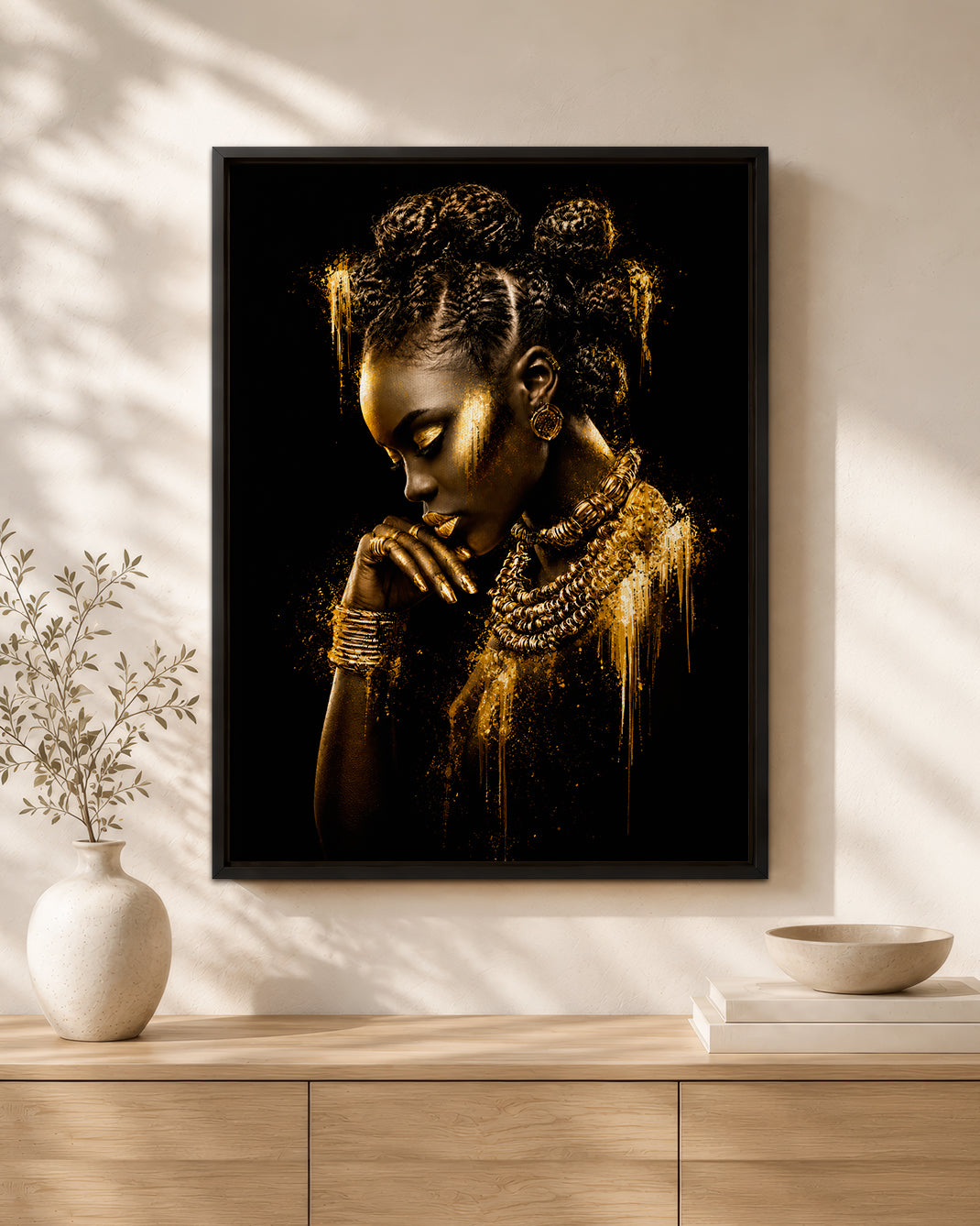 Black Queen Gold Canvas Wall Art - African American Woman Home Decor