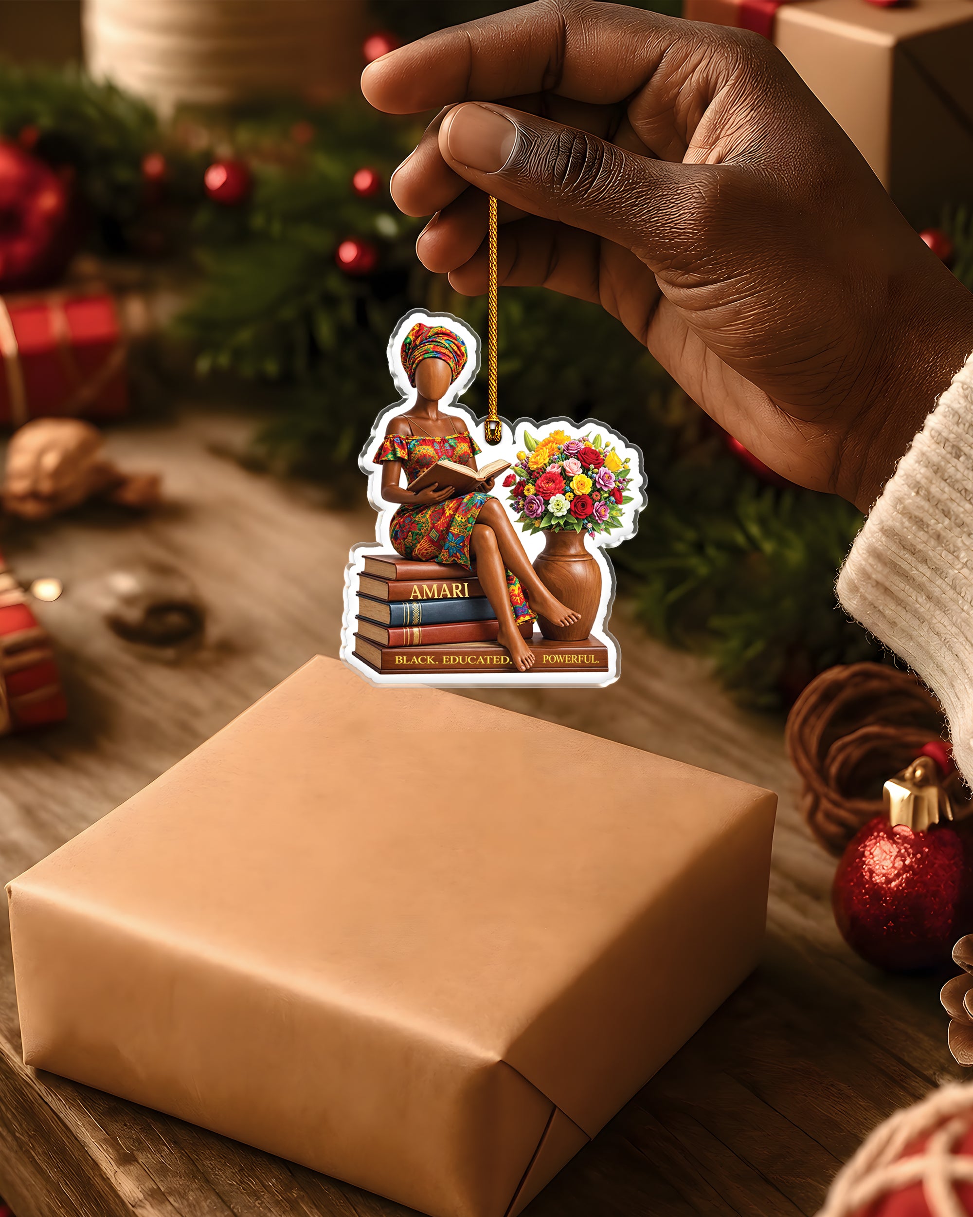 Custom African American Educated Woman Book Acrylic Ornament