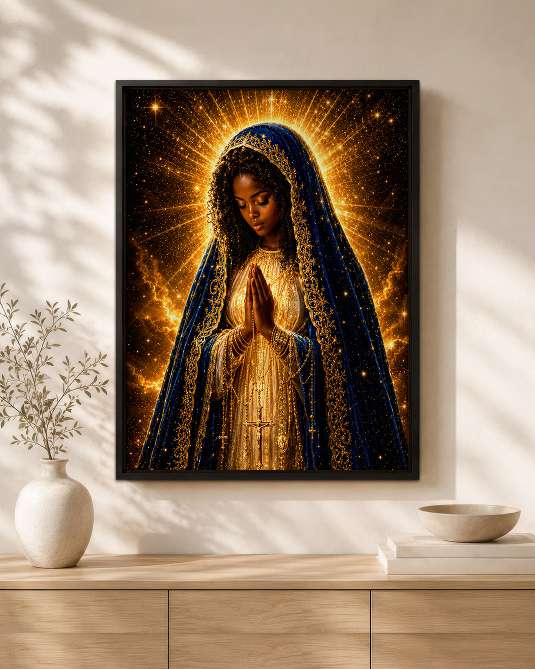 African American Virgin Mary Canvas - Black Christian Wall Art