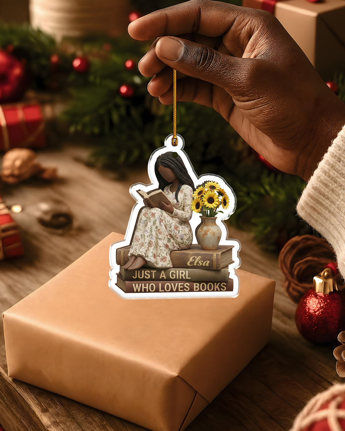 Custom Just A Girl Who Loves Books Black Girl Acrylic Ornament