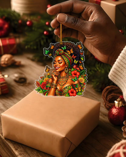 African Roots Ornament - Black Woman Cultural Holiday Keepsake