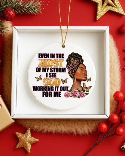Black Woman Trust in God Christmas Ornament, Faith Over Storm Ceramic Ornament