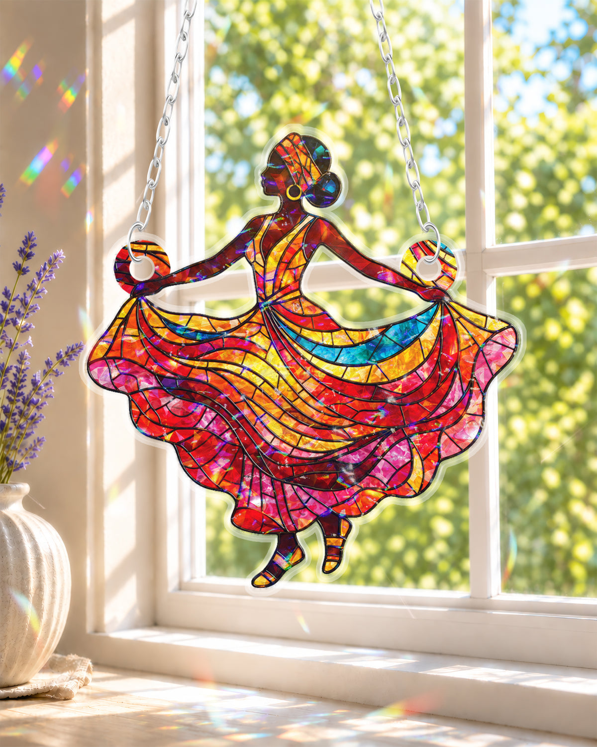Black Queen Dancing Woman Stained Suncatcher Window Decor