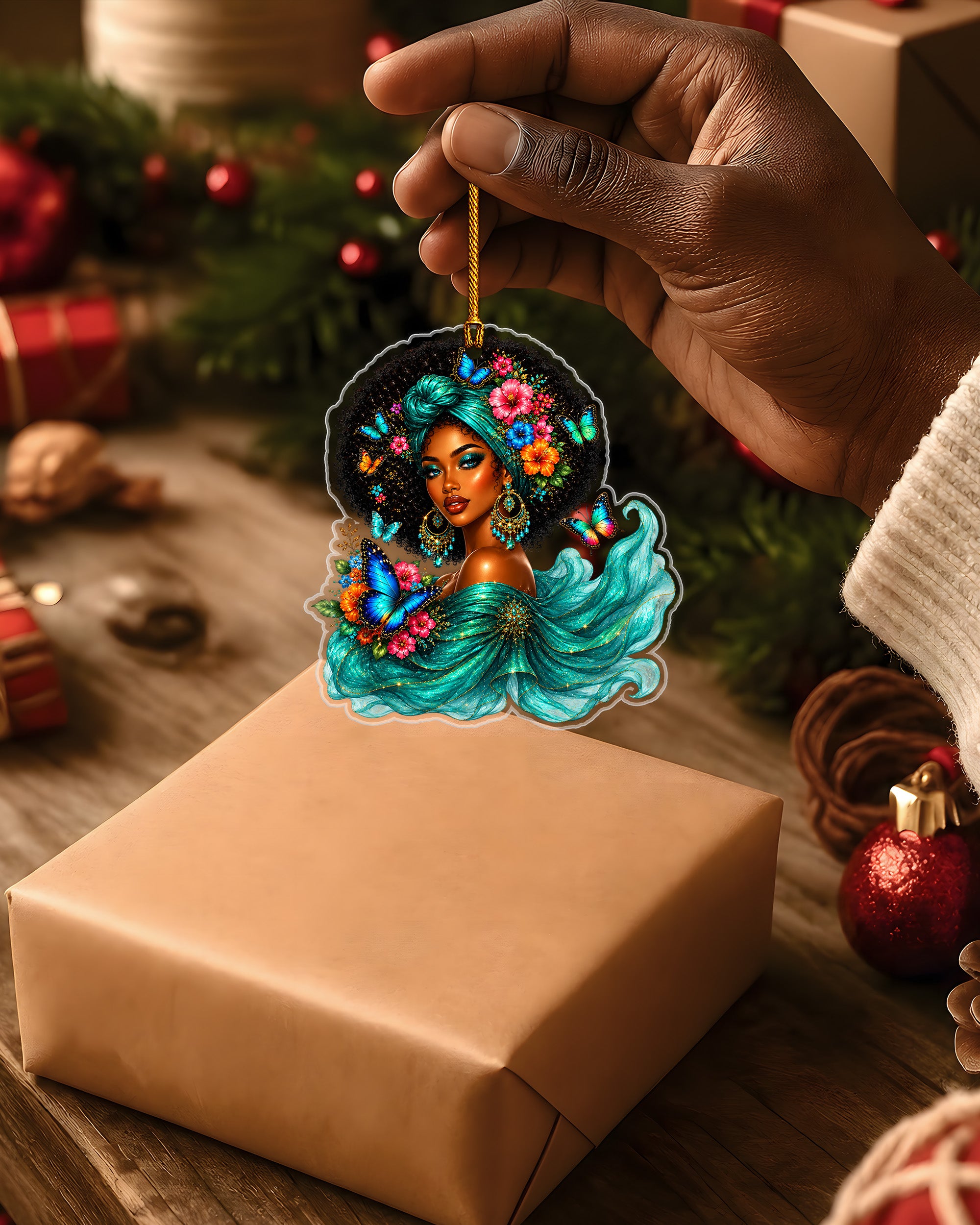 Black Queen Butterfly Ornament - African American Christmas Tree Decoration