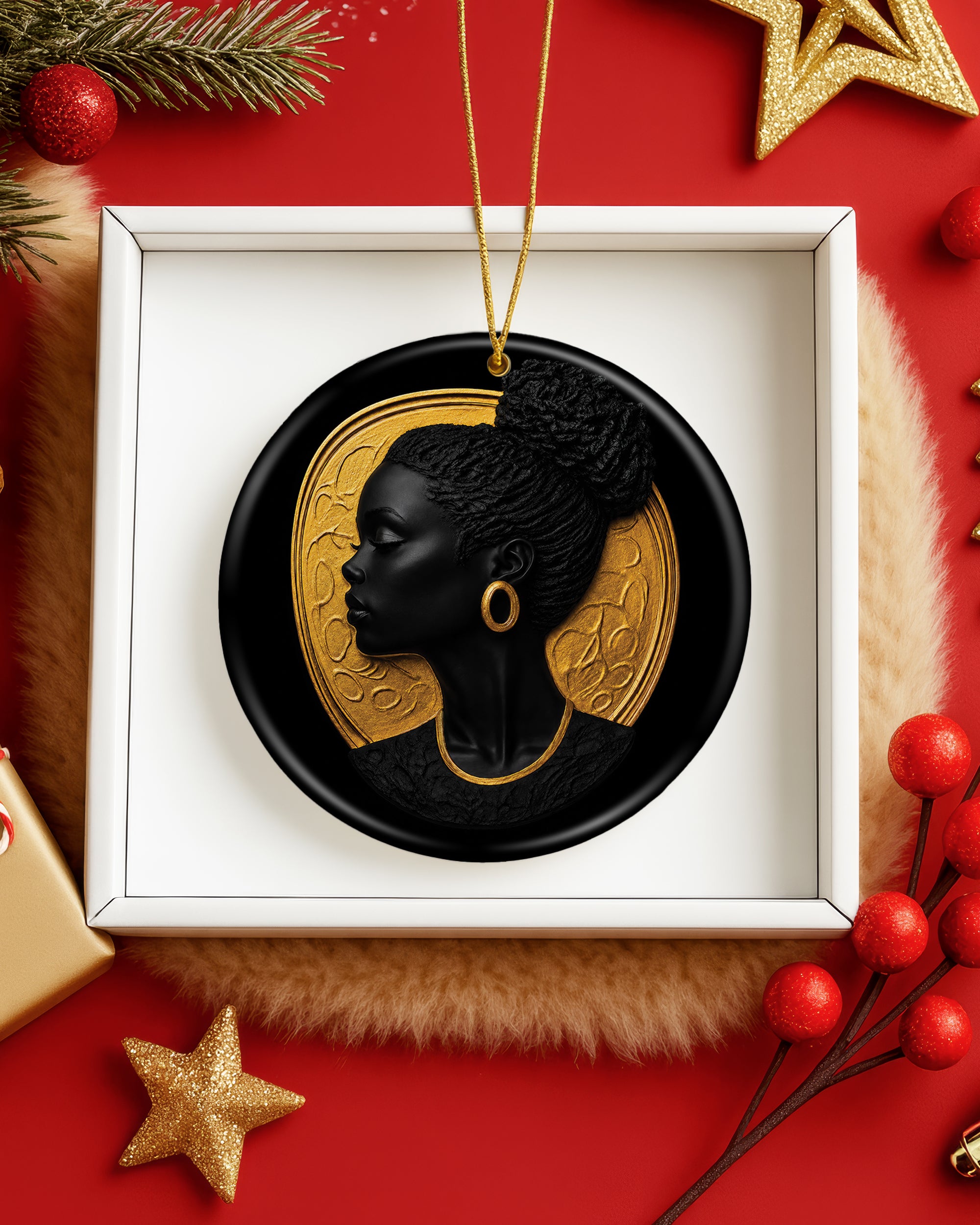 Black Queen Heritage Ornament - Black Woman Luxury Christmas Ornament