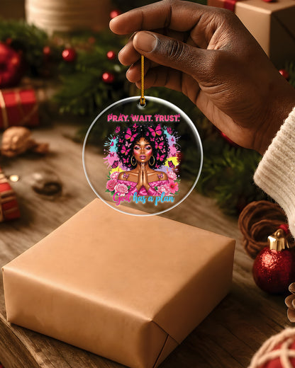 Black Woman Faith Butterfly Pink Acrylic Ornament
