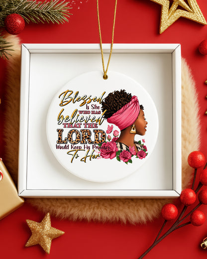 Black Woman Blessed by the Lord Christmas Ornament, Faith & God Ceramic Ornament