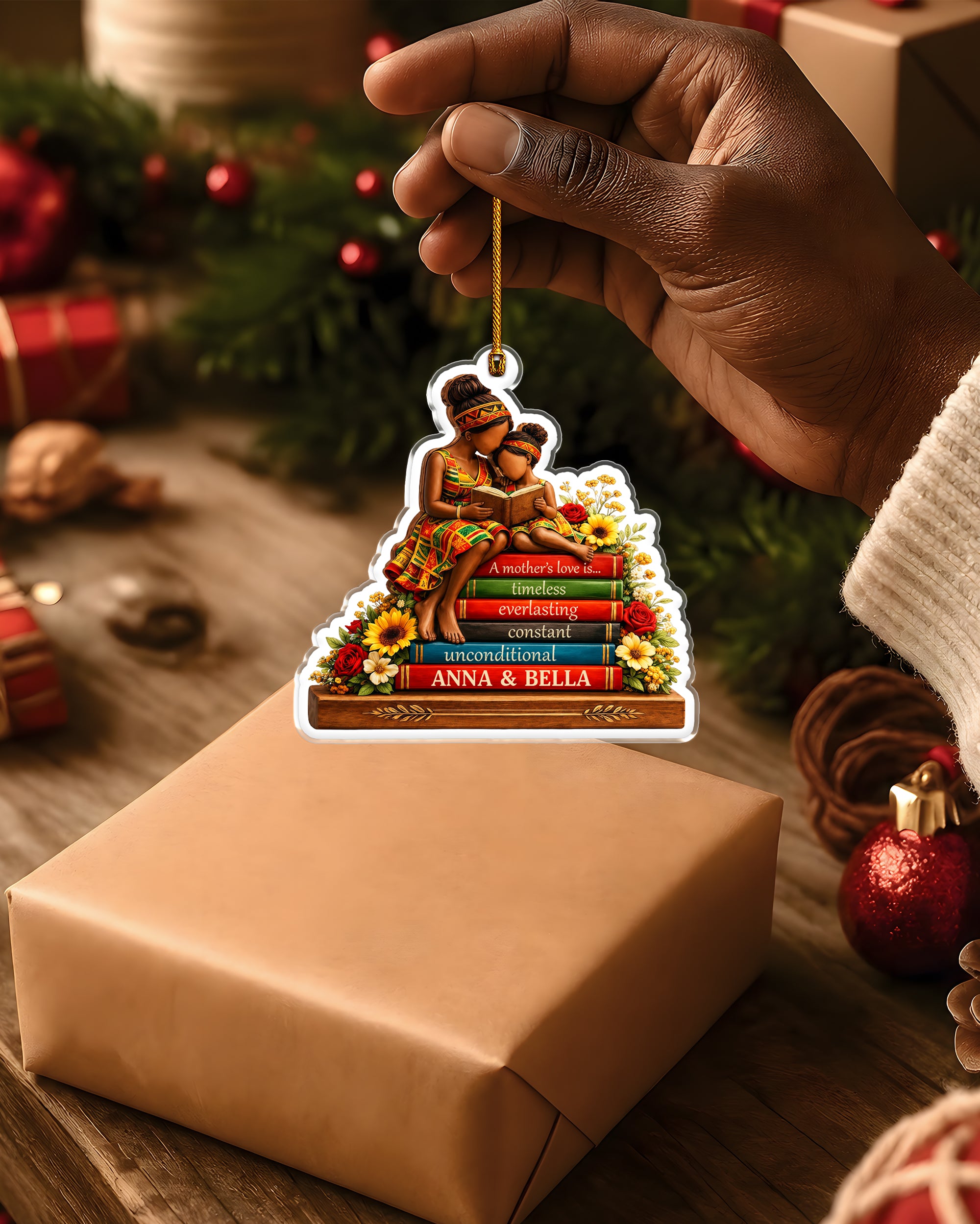 Custom Black Mother Daughter Book Lover Acrylic Ornament