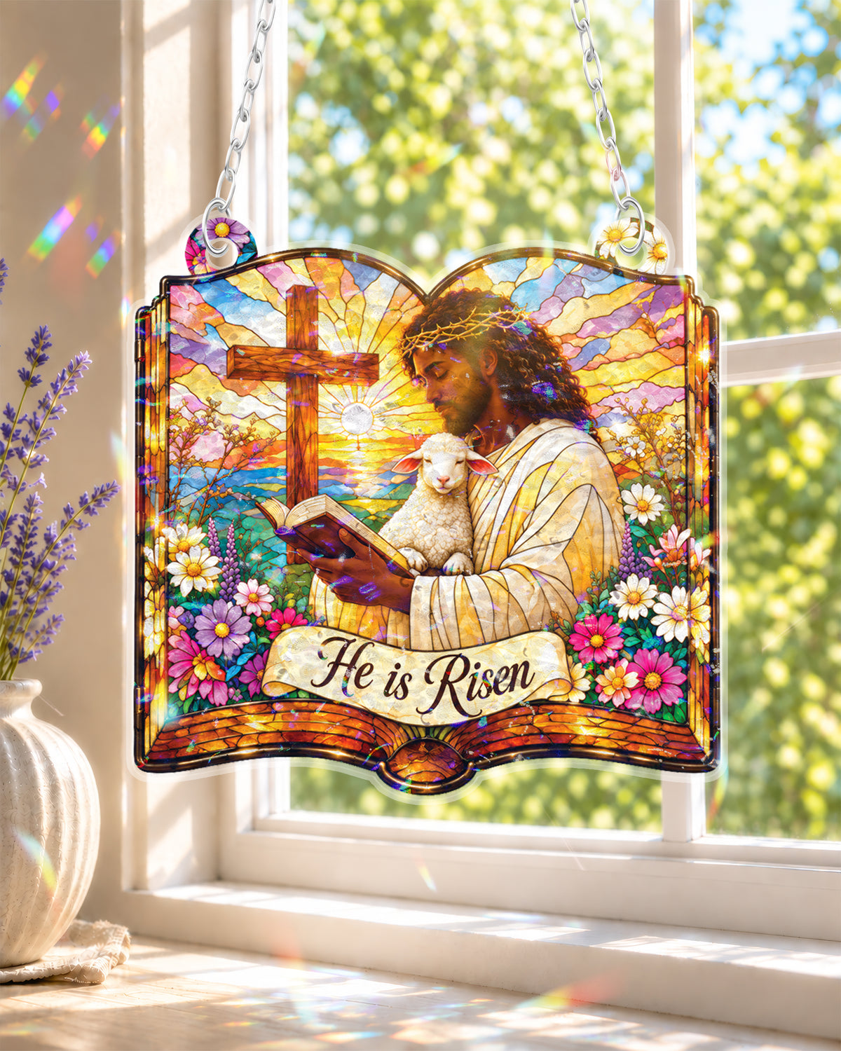 Black Jesus Good Shepherd Stained Easter Suncatcher