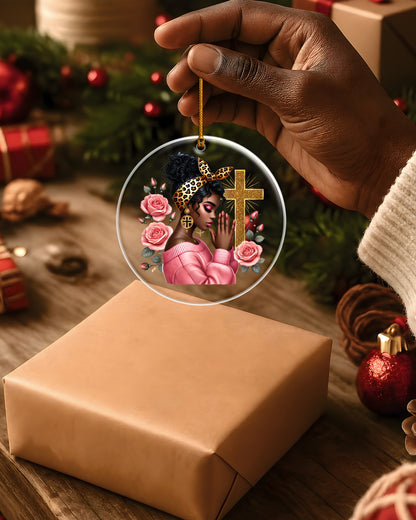 Black Beauty Christmas Ornament - Praying Woman Cross Decoration