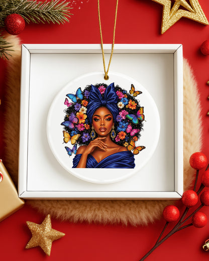 Black Queen Butterfly Ornament - African American Woman Christmas Ornament