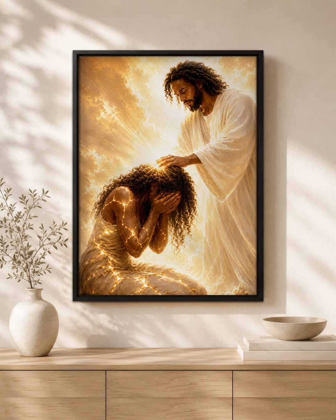 Black Jesus Healing Prayer Canvas Wall Art - African American Christian Home Decor