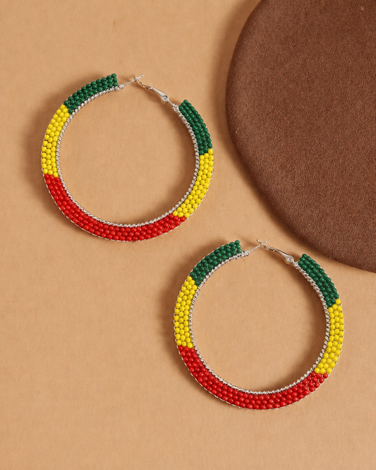 Rasta Color Beaded Hoop Earrings - Boho African Jewelry