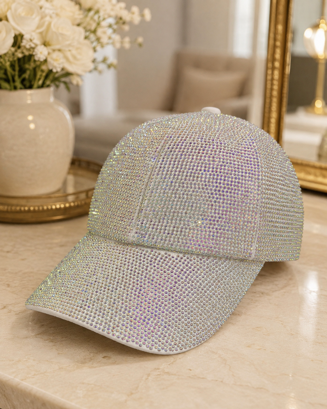 White Sparkle Rhinestone Cap – Empower Black Culture, Bold Style