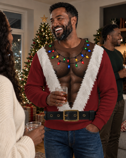 Black Santa Six Pack Abs Ugly Christmas Sweatshirt