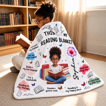 Black Girl Book Lover Personalized Reading Hooded Blanket