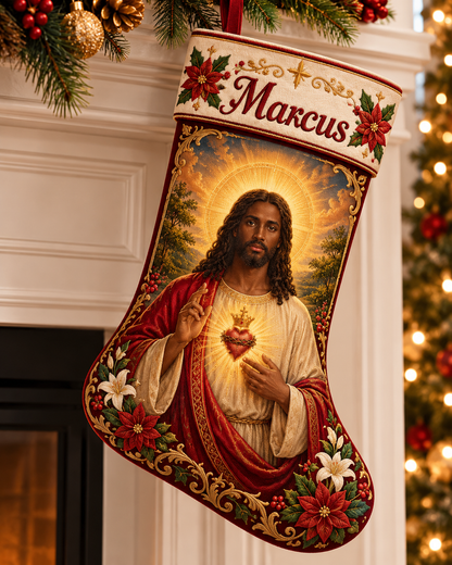 Black Jesus Sacred Heart Personalized Christmas Stocking