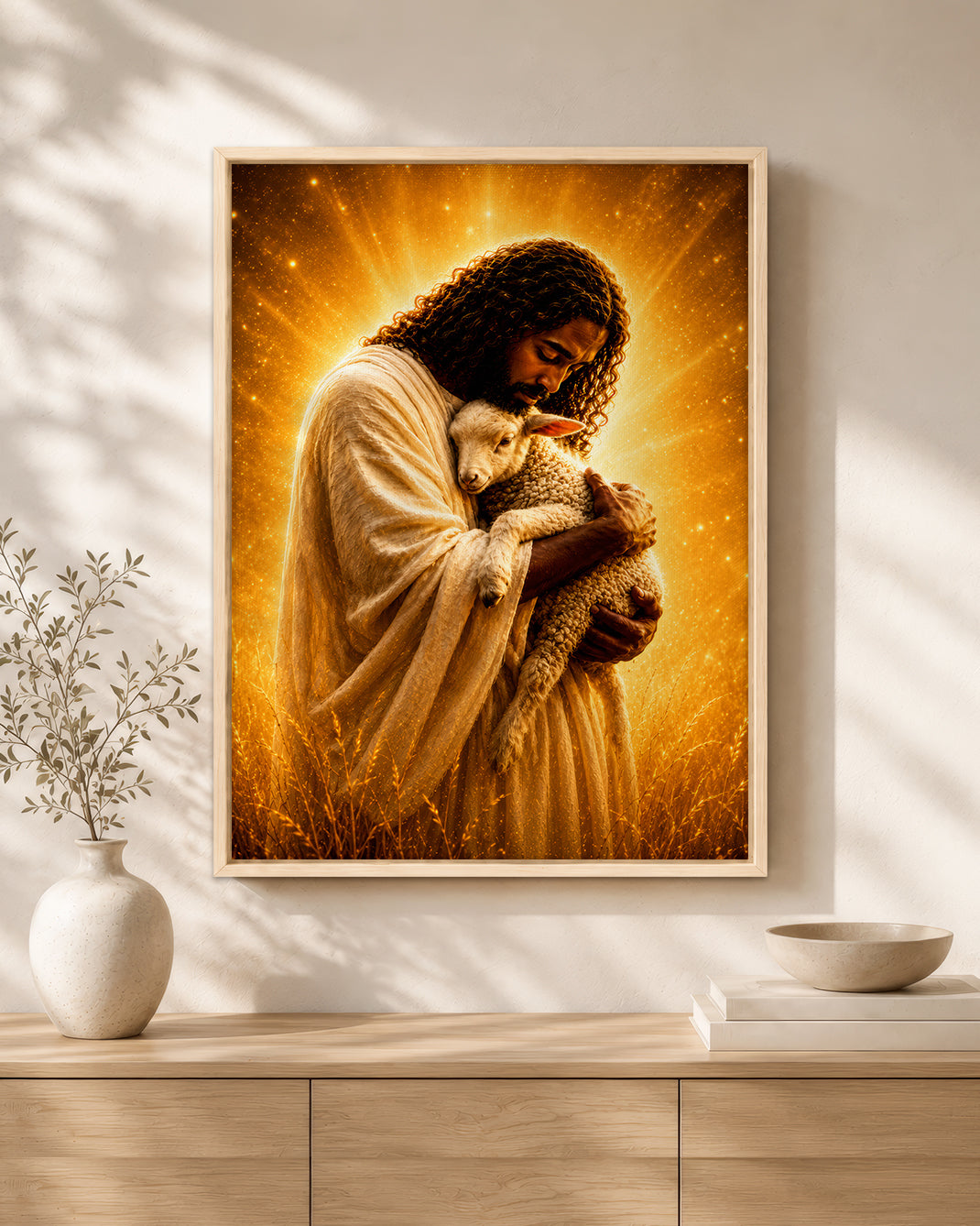 Black Jesus The Good Shepherd Canvas - African American Christian Wall Art