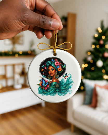 Black Woman Beauty Ornament - African American Queen Christmas Ornament