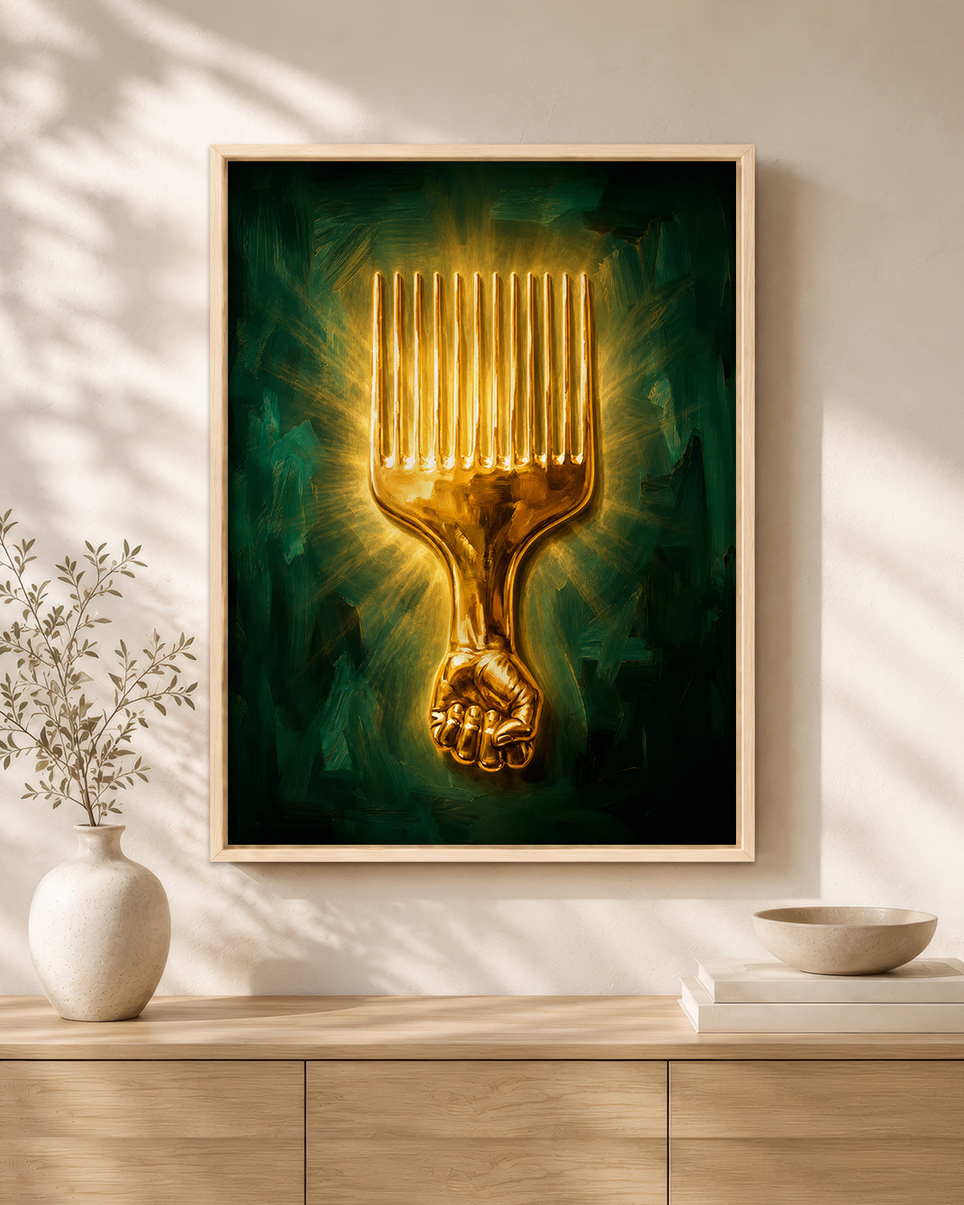 Black Power Afro Pick Canvas Wall Art - Black Pride Home Decor