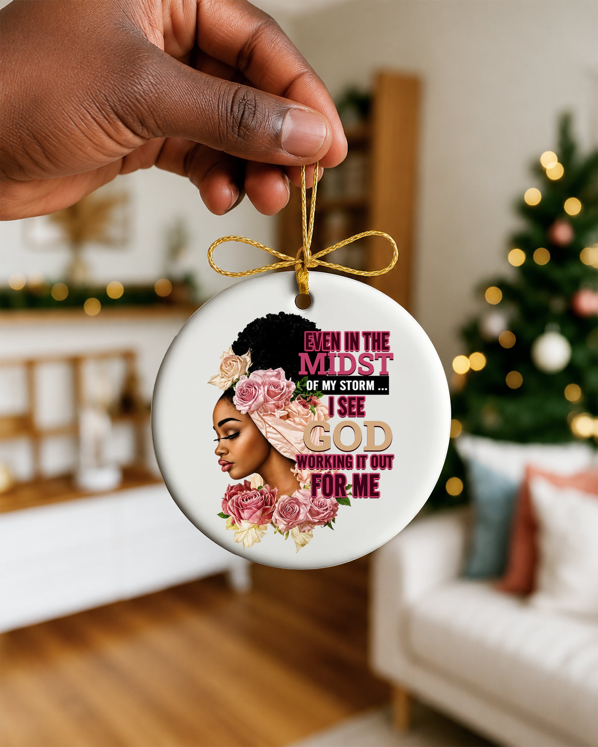 Black Woman God’s Promise Christmas Ornament, Faith & Grace Ceramic Ornament