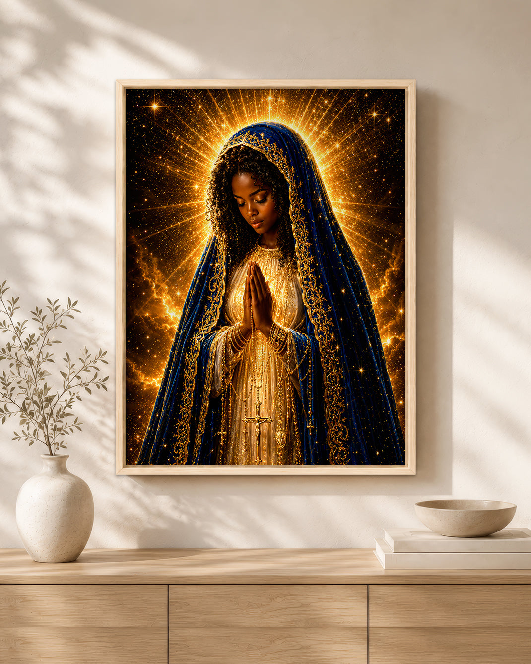 African American Virgin Mary Canvas - Black Christian Wall Art